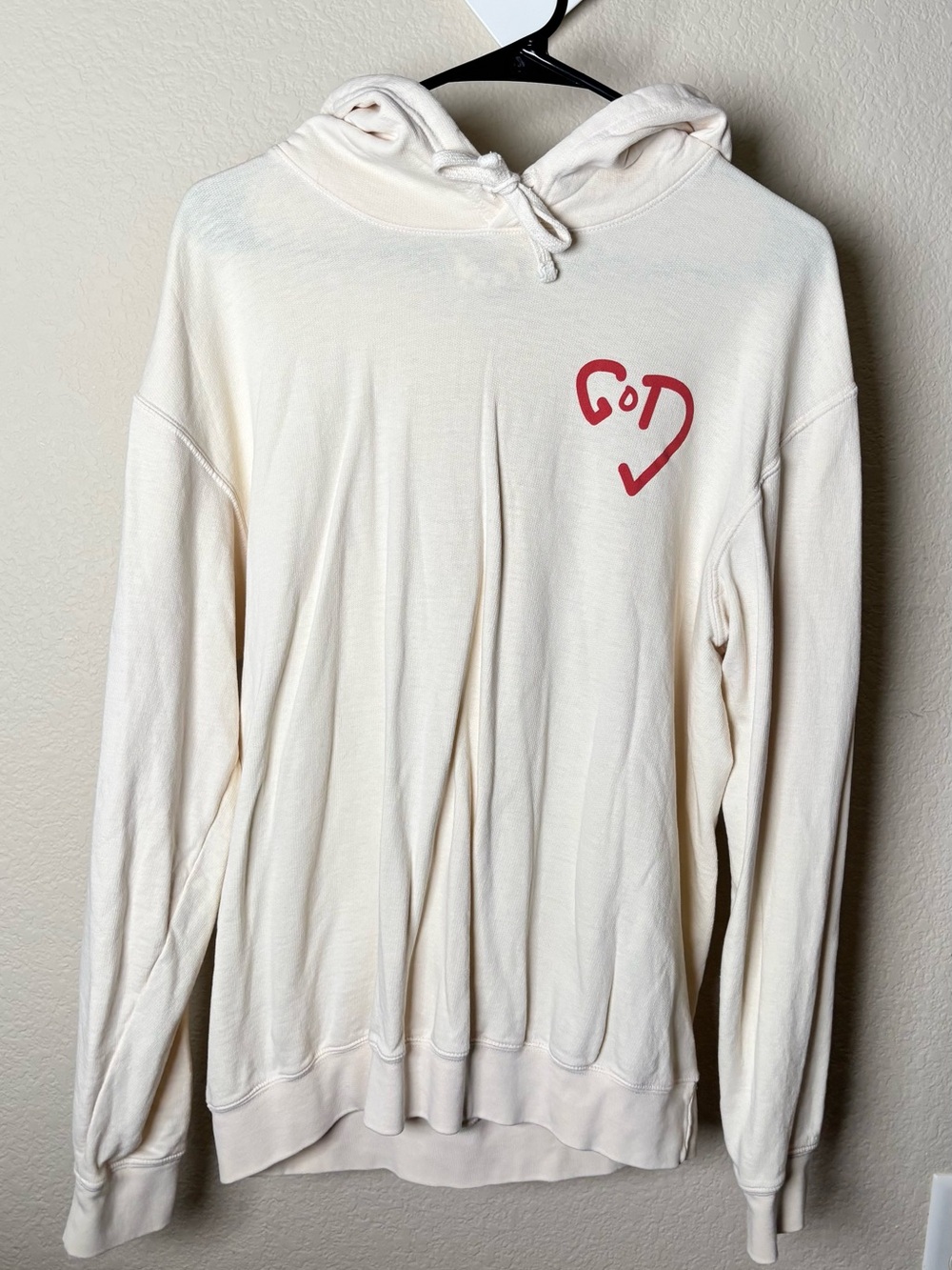 Comfort Colors Cream Hooded Pullover with Red “God Heart” Logo